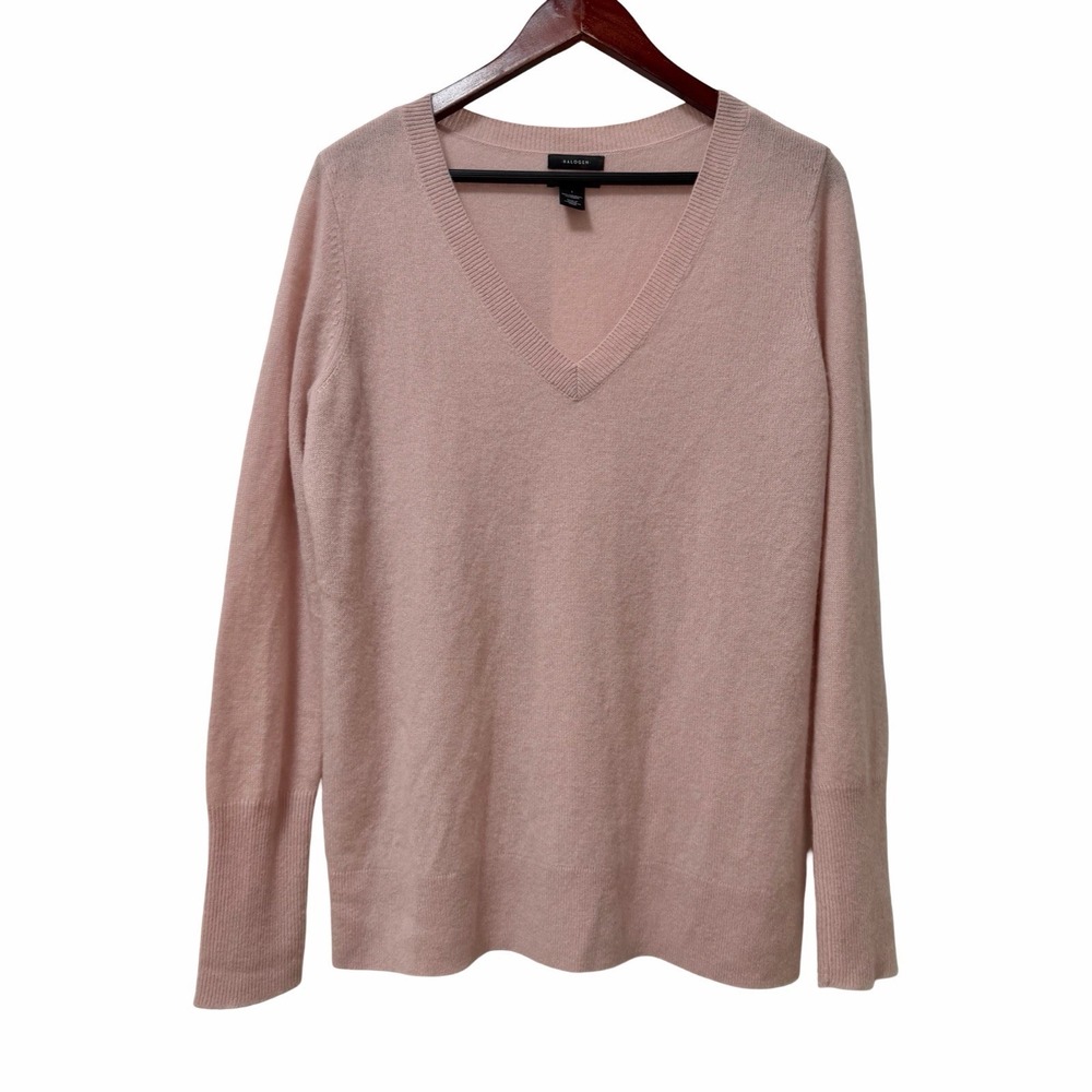 Halogen Womens Cashmere Pullover Sweater Size L Pale Pink Quiet Luxury Soft Cozy